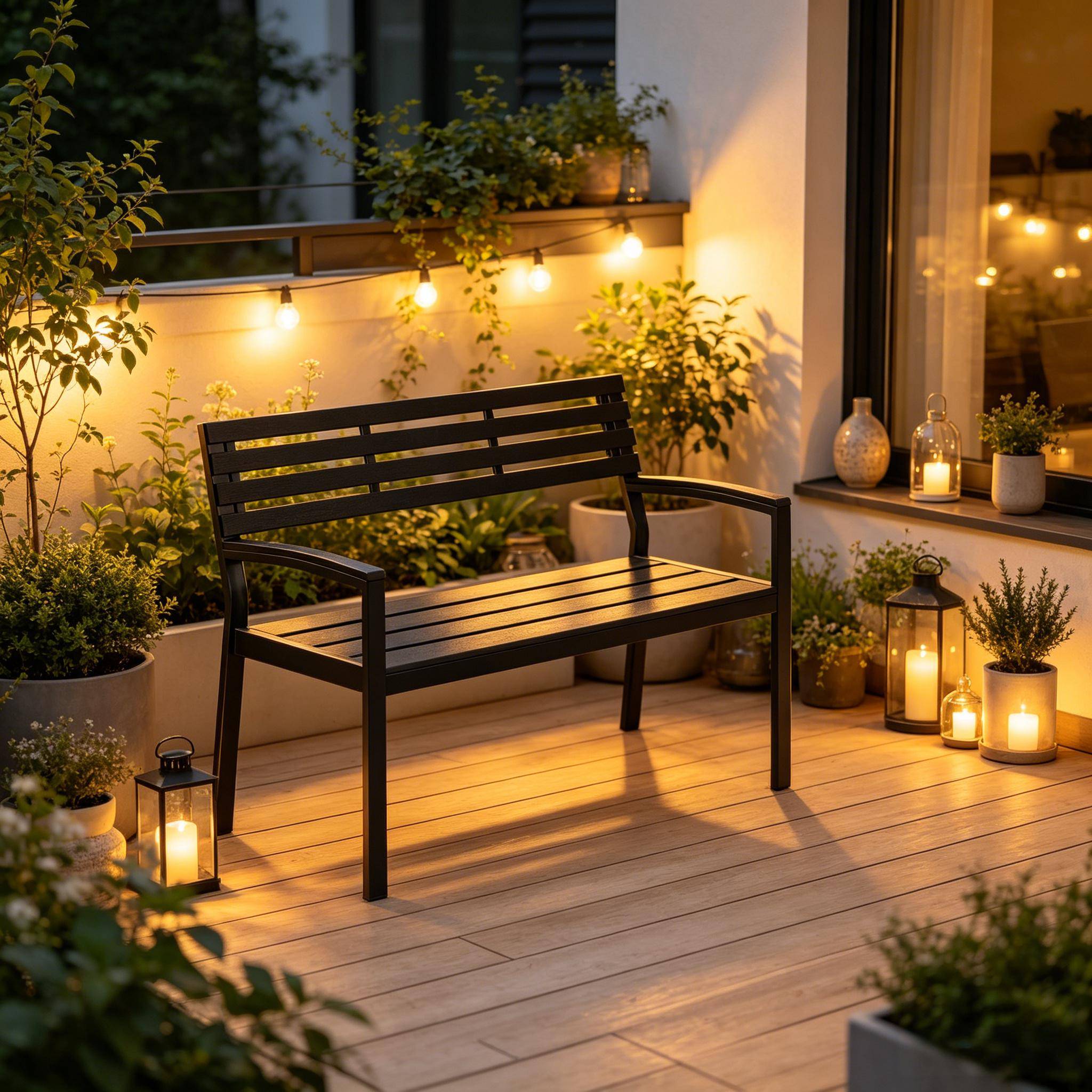 Banc de jardin extérieur métal et lattes aspect bois résistant 115x55x85cm noir - ComfortXL Outdoor Living - Image 6