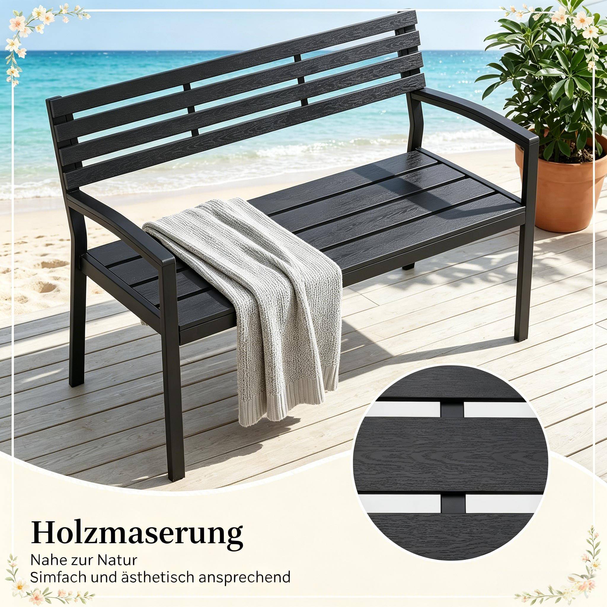 Banc de jardin extérieur métal et lattes aspect bois résistant 115x55x85cm noir - ComfortXL Outdoor Living - Image 4