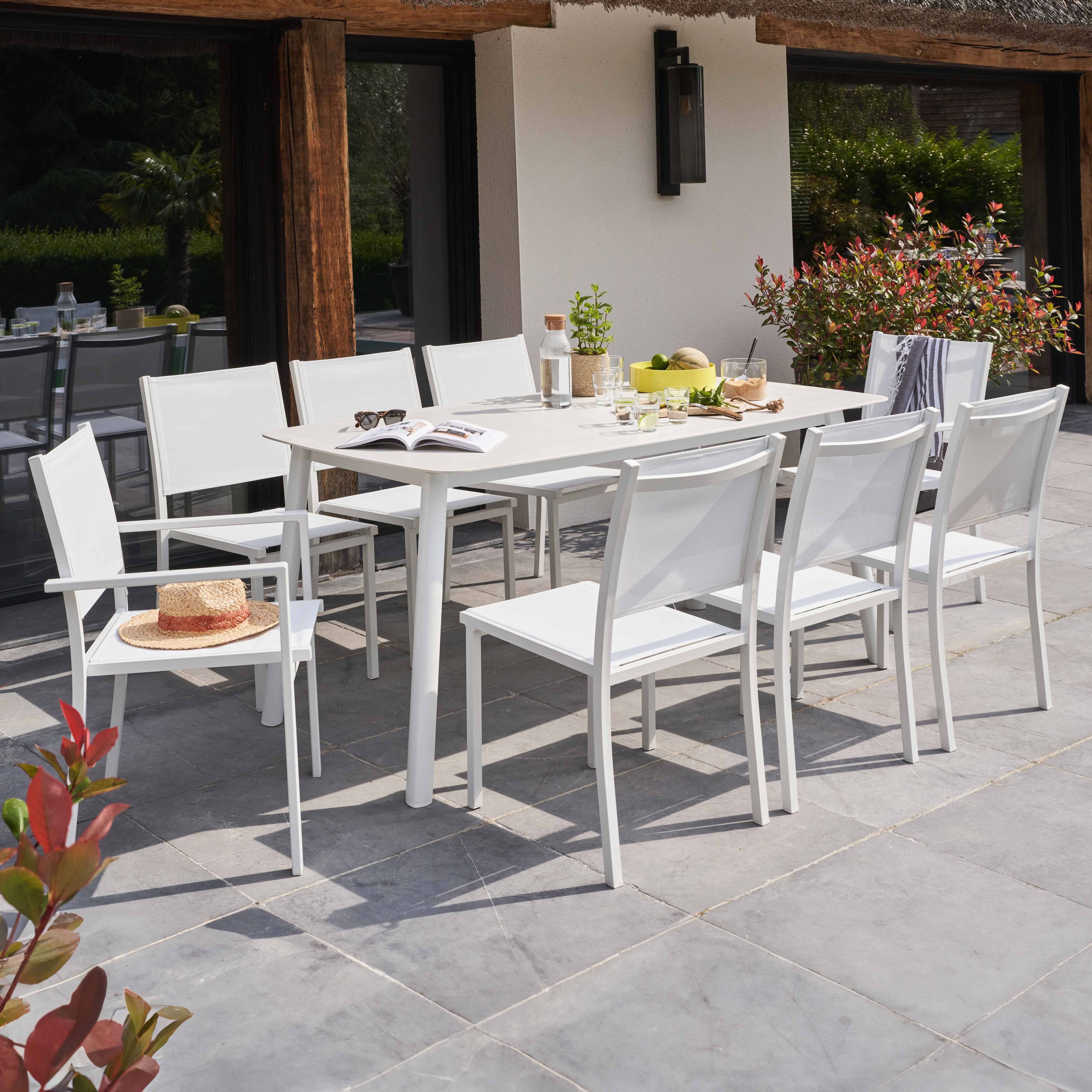 Oviala - Table de terrasse aluminium et pierre, 6 chaises et 2 fauteuils blanc Piedra - Oviala - Image 2