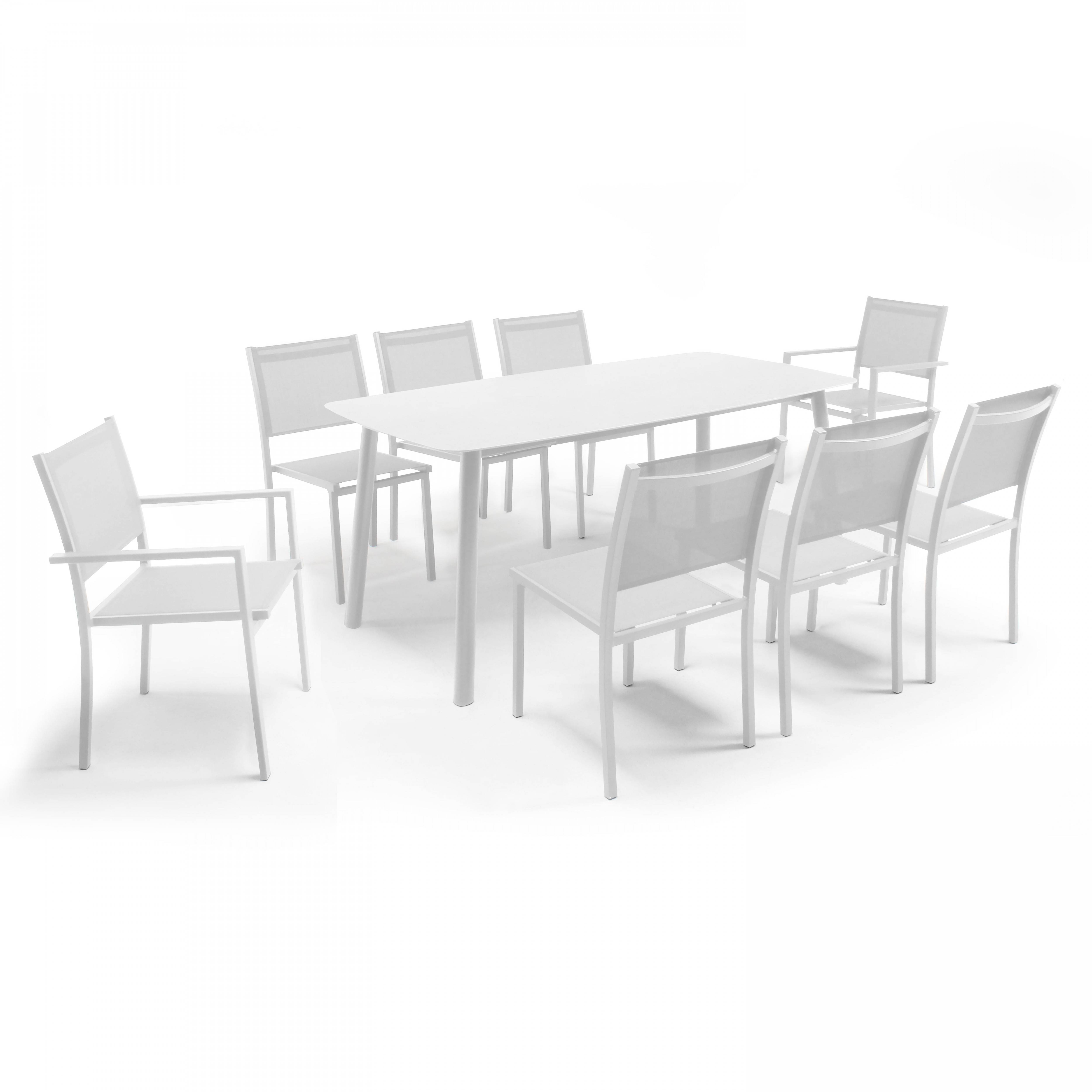 Oviala - Table de terrasse aluminium et pierre, 6 chaises et 2 fauteuils blanc Piedra - Oviala - Image 1