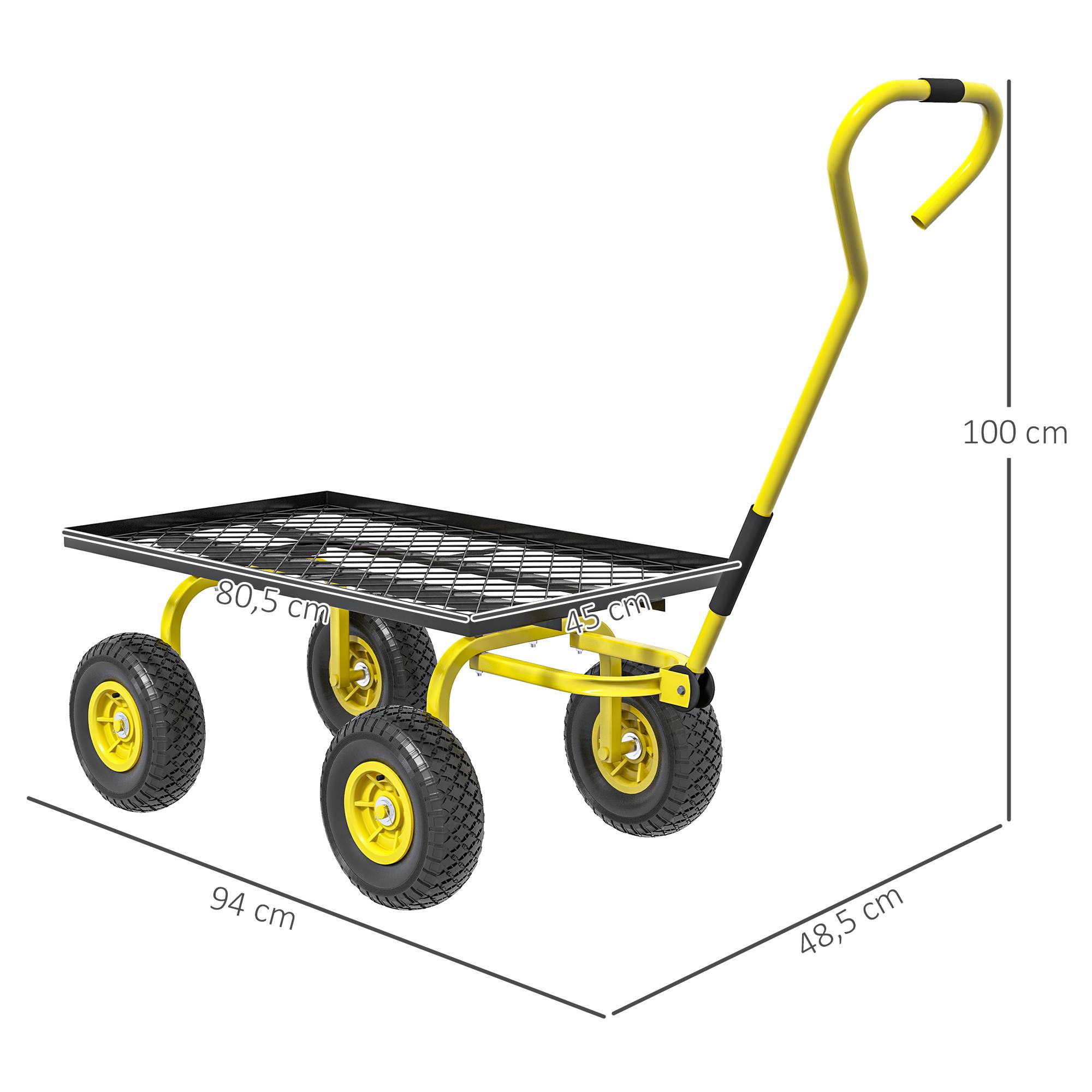 Chariot de jardin en acier pour travaux lourds avec roues gonflables 94x48x100cm jaune - ComfortXL Outdoor Living - Image 5