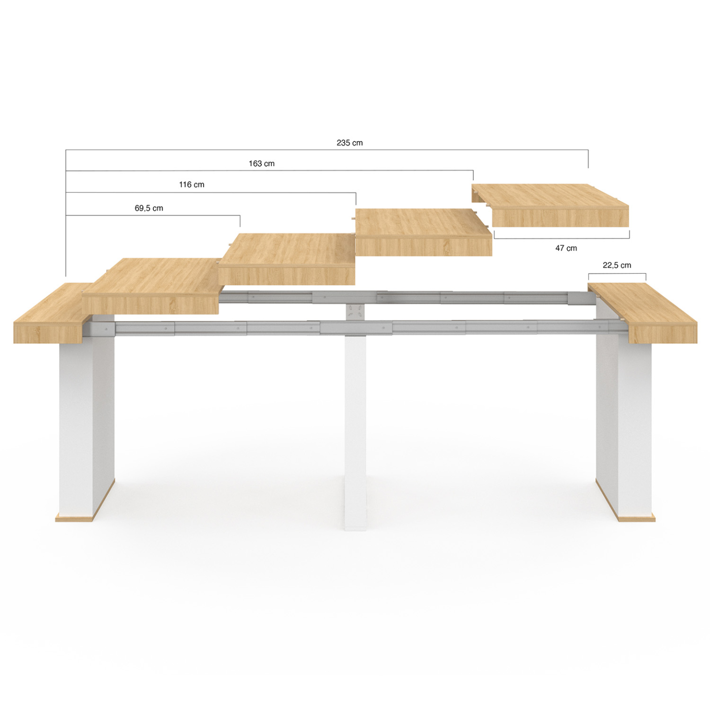 Table console extensible EDEN 10 personnes 235 cm bois et blanc - Image 4