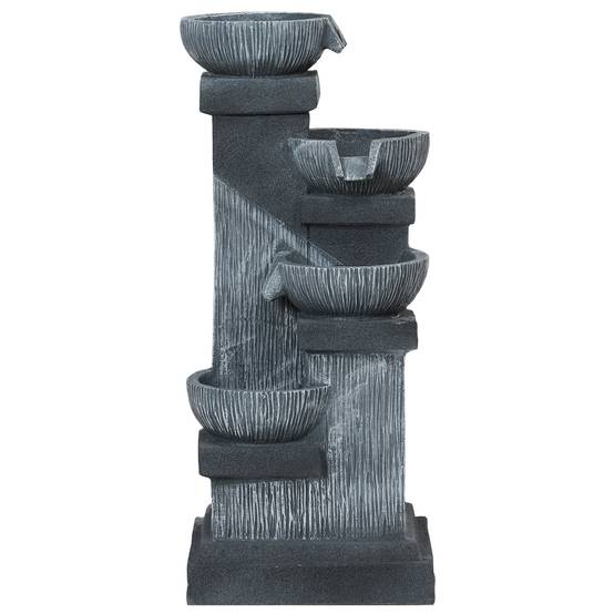 Fontaine de Jardin Cascade Fontaine d'eau 4 niveaux avec lumières LED, résine, 38 x 36 x 85 cm, gris - Image 2