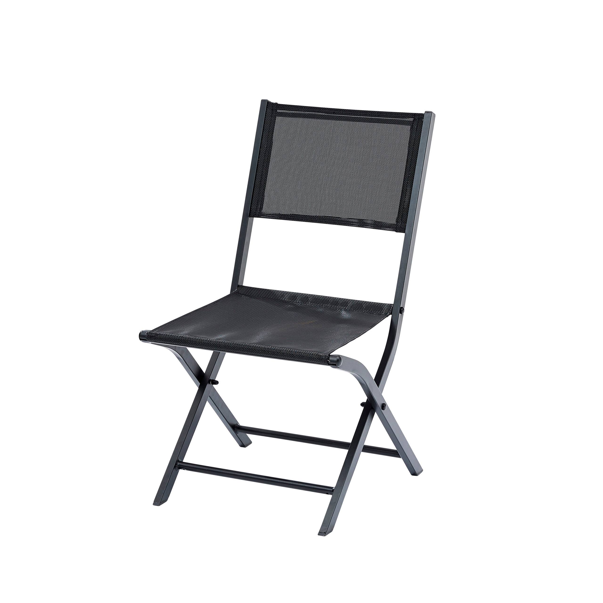 Wilsa Garden - Ensemble MODULO 6/10p en aluminium noir et verre noir et 6 fauteuils et 4 chaises pliantes en aluminium et textilène - Imagen 4