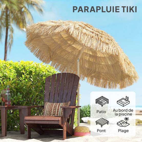 Parasol de plage Ø 1,85 m, grand parasol inclinable, style hawaïen - Polyester Kaki fr292 - Image 6
