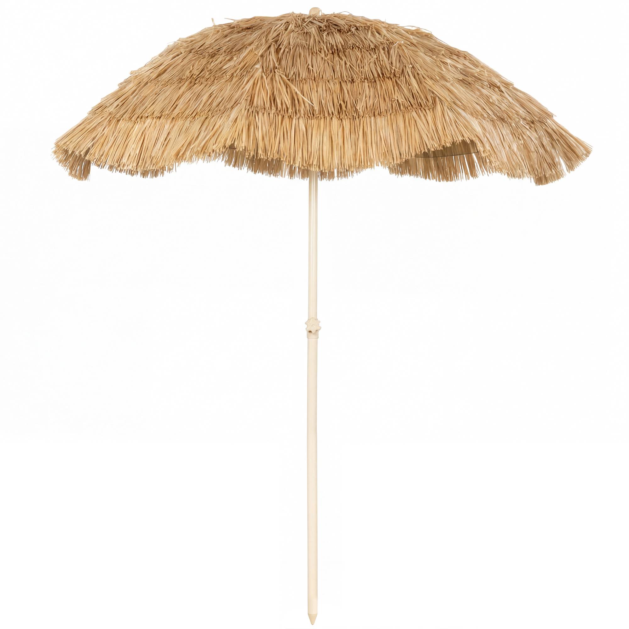 Parasol de plage Ø 1,85 m, grand parasol inclinable, style hawaïen - Polyester Kaki fr292 - Image 2