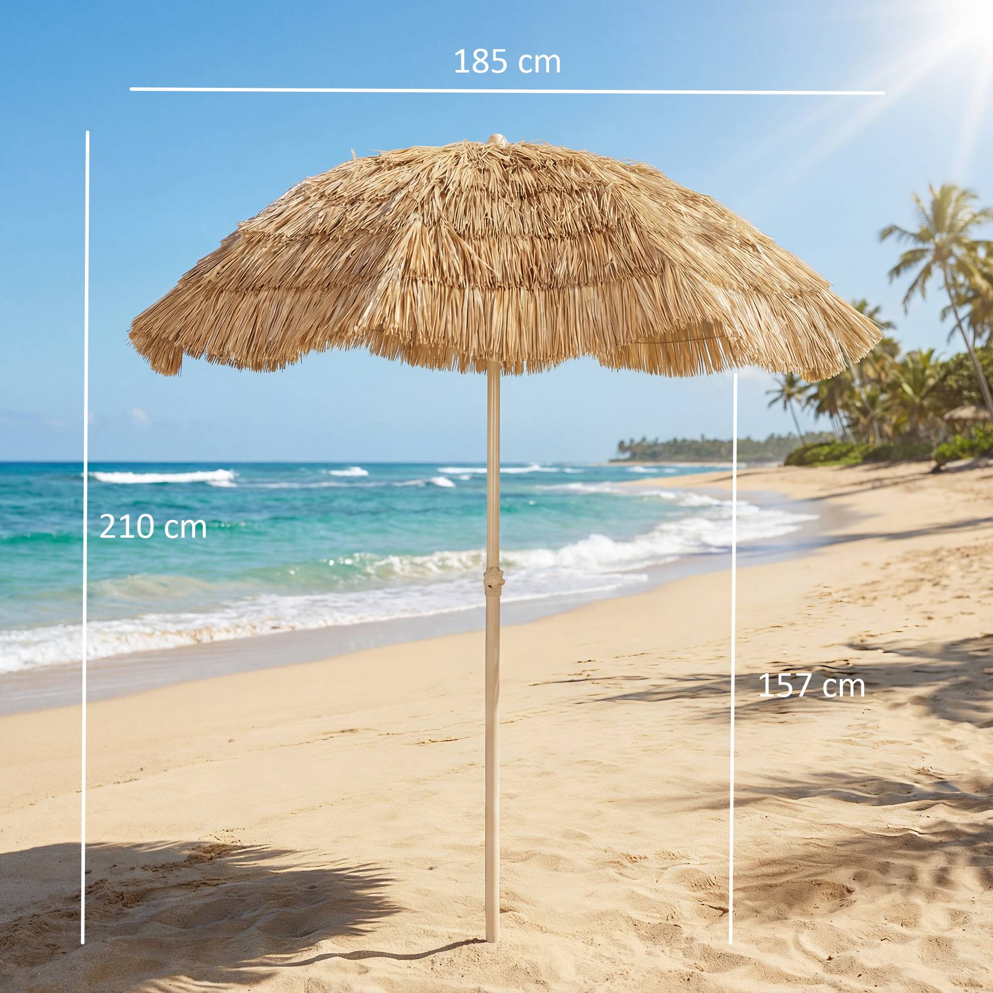 Parasol de plage Ø 1,85 m, grand parasol inclinable, style hawaïen - Polyester Kaki fr292 - Image 5