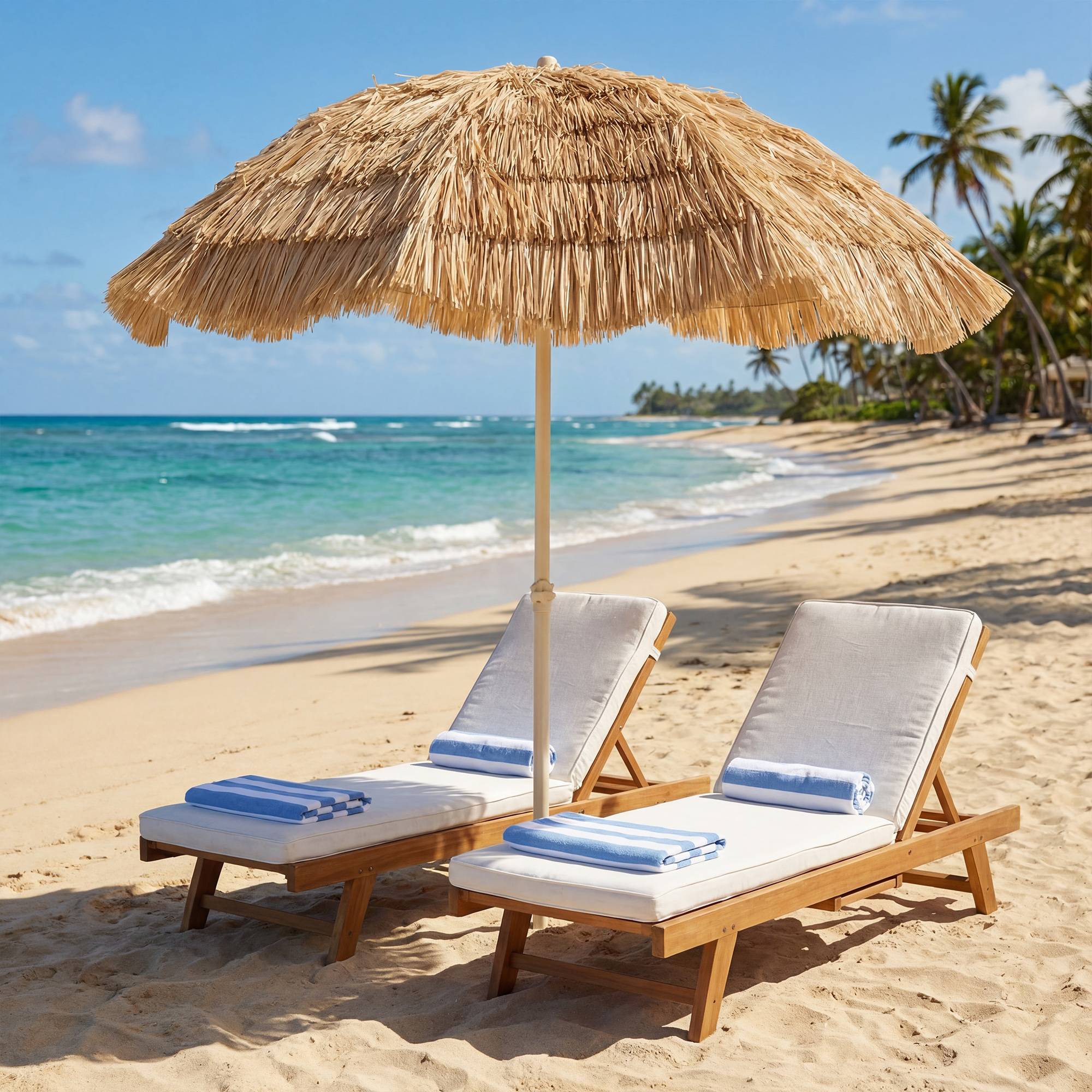 Parasol de plage Ø 1,85 m, grand parasol inclinable, style hawaïen - Polyester Kaki fr292 - Image 4