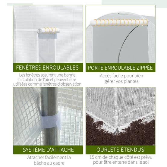 ComfortXL - Serre tunnel acier PE pour jardin protection lumineuse anti-UV 445x200cm Blanc - ComfortXL Outdoor Living - Image 6