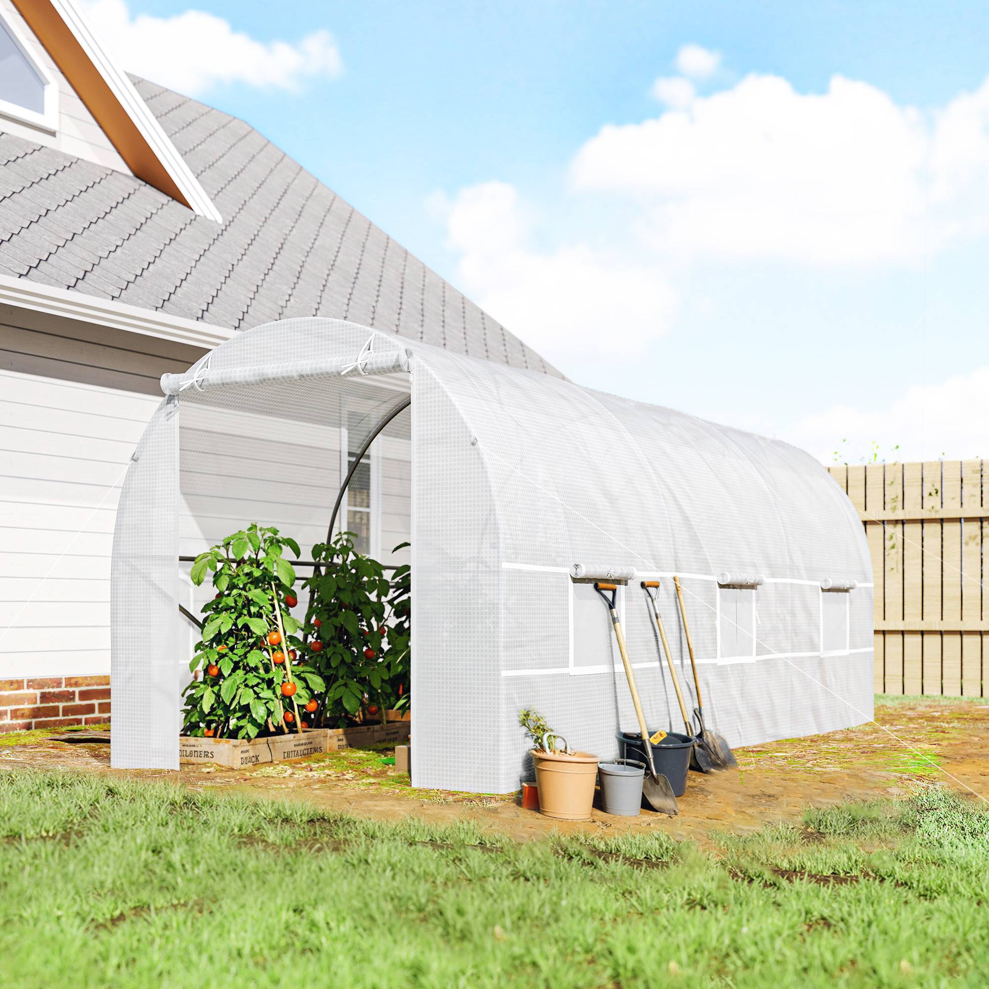 ComfortXL - Serre tunnel de jardin PE 140 g/m² 445 x 200 x 200 cm blanche 9 m² protection cultures - ComfortXL Outdoor Living - Image 1