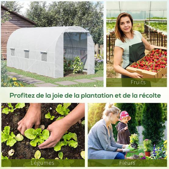ComfortXL - Serre tunnel acier PE pour jardin protection lumineuse anti-UV 445x200cm Blanc - ComfortXL Outdoor Living - Image 8