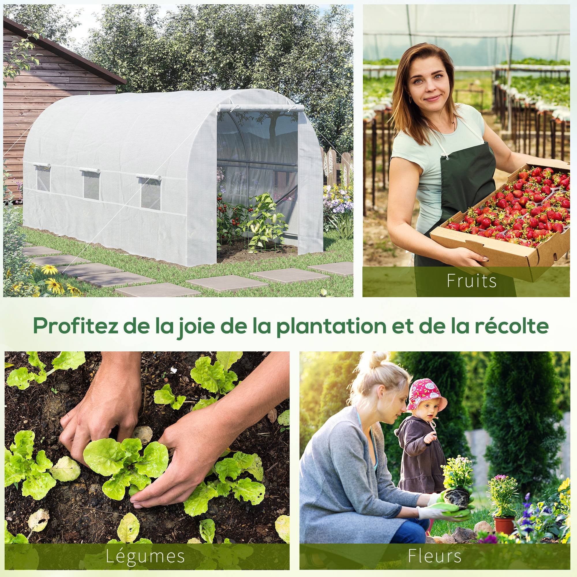 ComfortXL - Serre tunnel acier PE pour jardin protection lumineuse anti-UV 445x200cm Blanc - ComfortXL Outdoor Living - Image 8