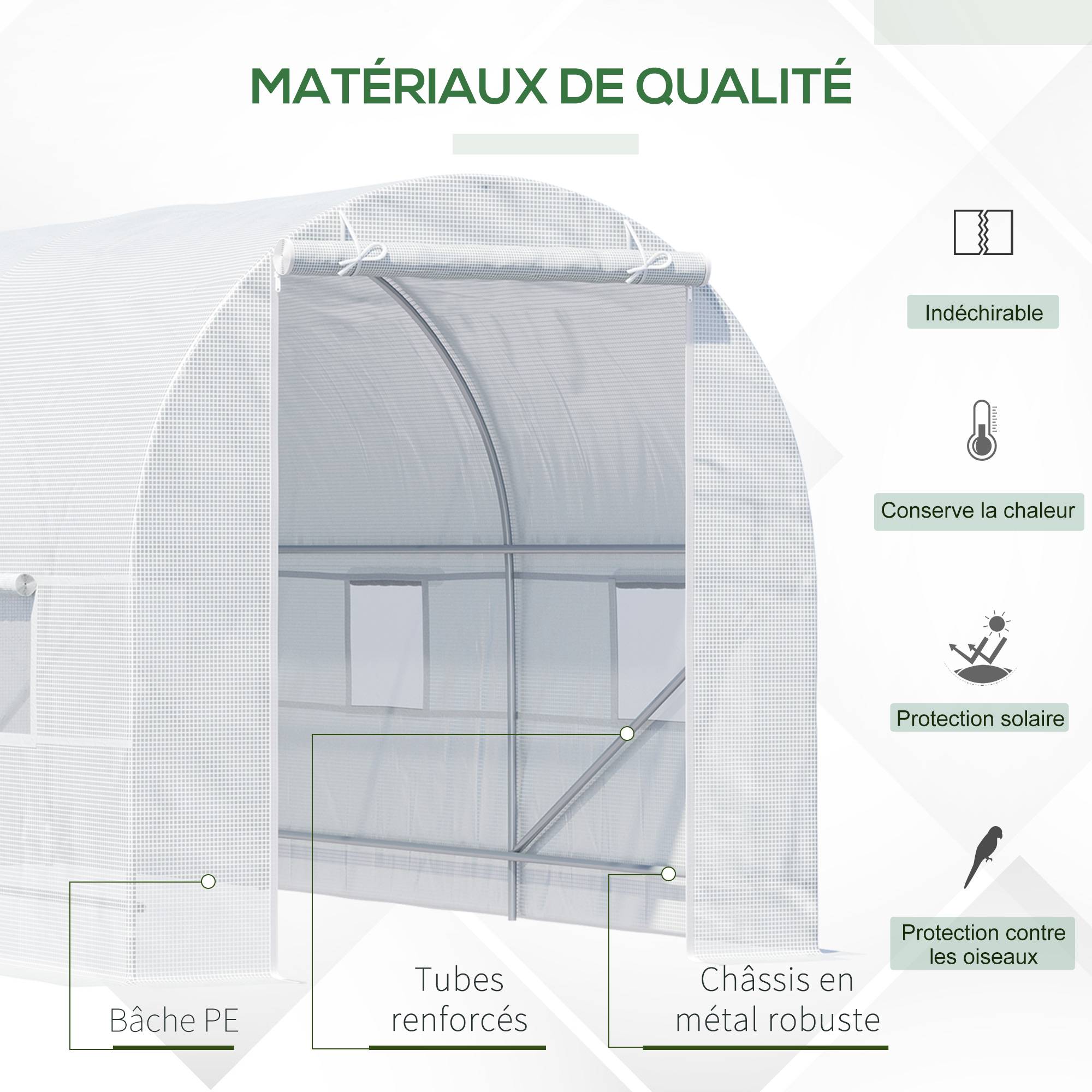 ComfortXL - Serre tunnel acier PE pour jardin protection lumineuse anti-UV 445x200cm Blanc - ComfortXL Outdoor Living - Image 7