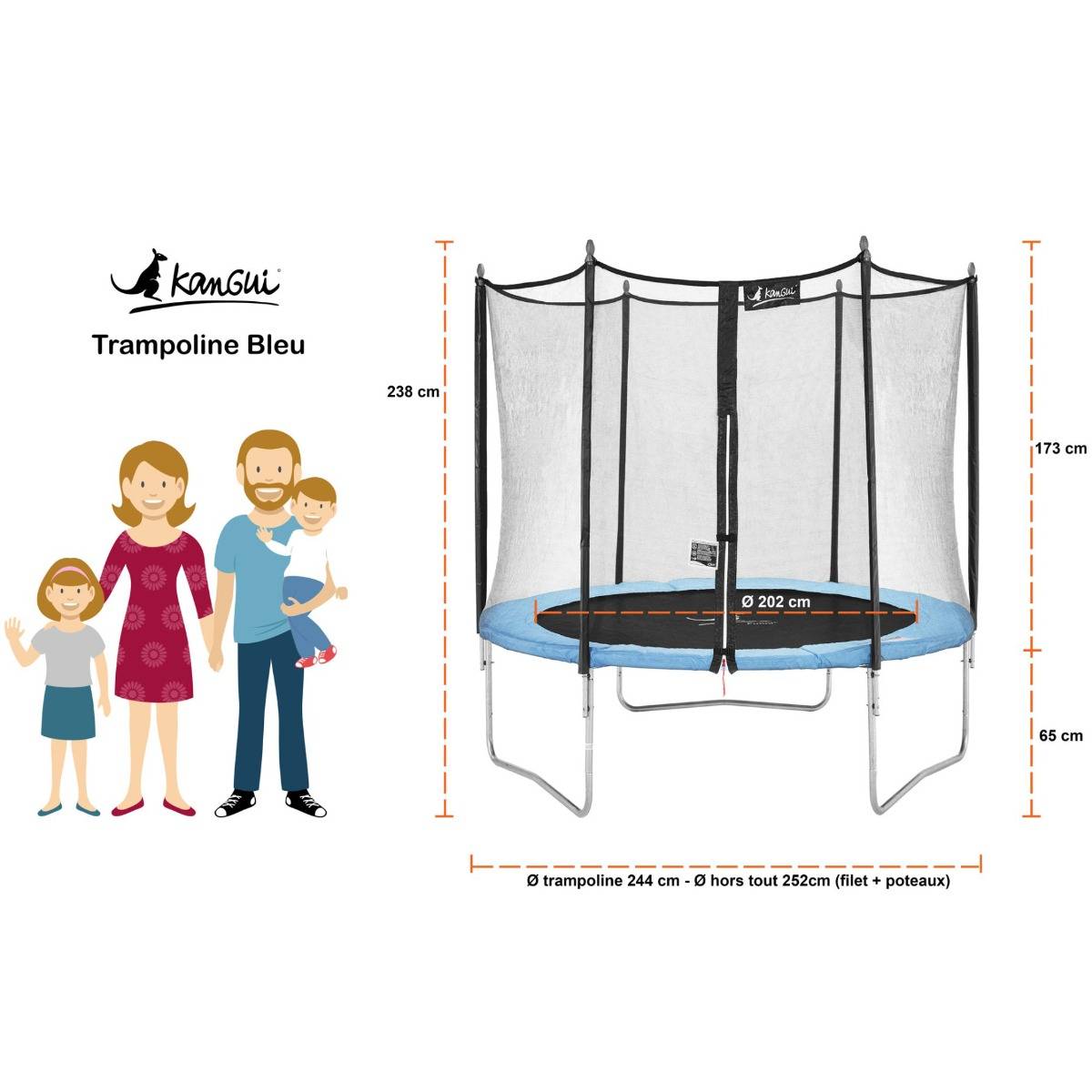 Kangui - Trampoline de jardin 250 cm + filet de sécurité + échelle | Normes CE/EU Kangui - Imagen 4