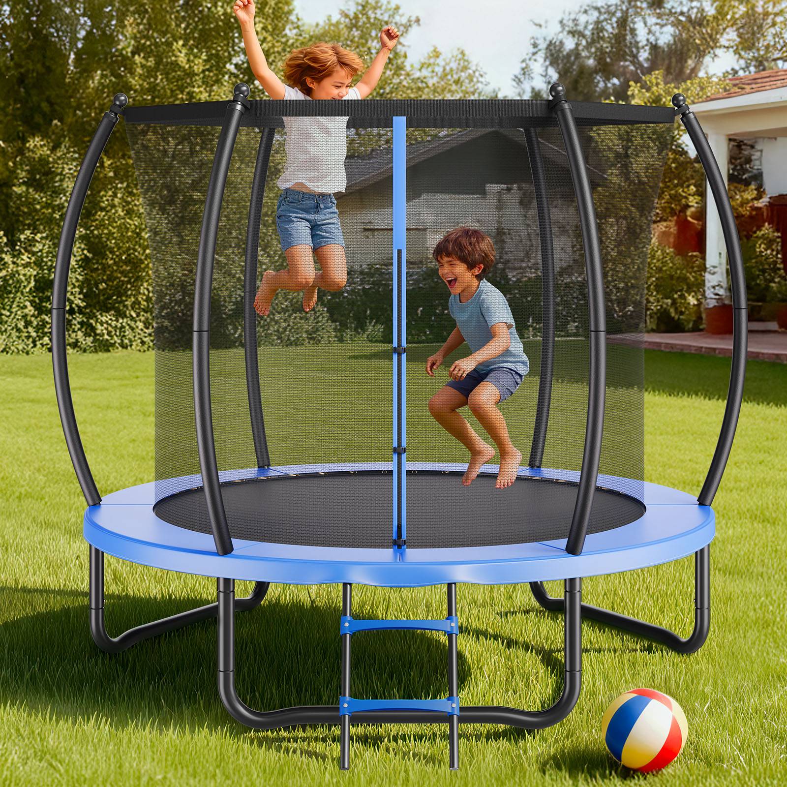 Vevor - VEVOR Trampoline extérieur 244 x 244 cm, filet de sécurité 360°, coussin épais, acier antirouille, capacité 120 kg. - Image 8