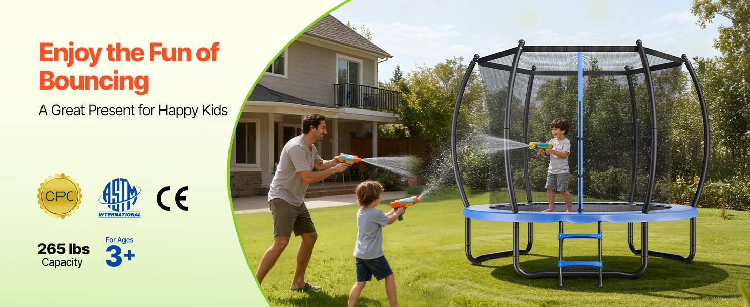 Vevor - VEVOR Trampoline extérieur 244 x 244 cm, filet de sécurité 360°, coussin épais, acier antirouille, capacité 120 kg. - Image 9