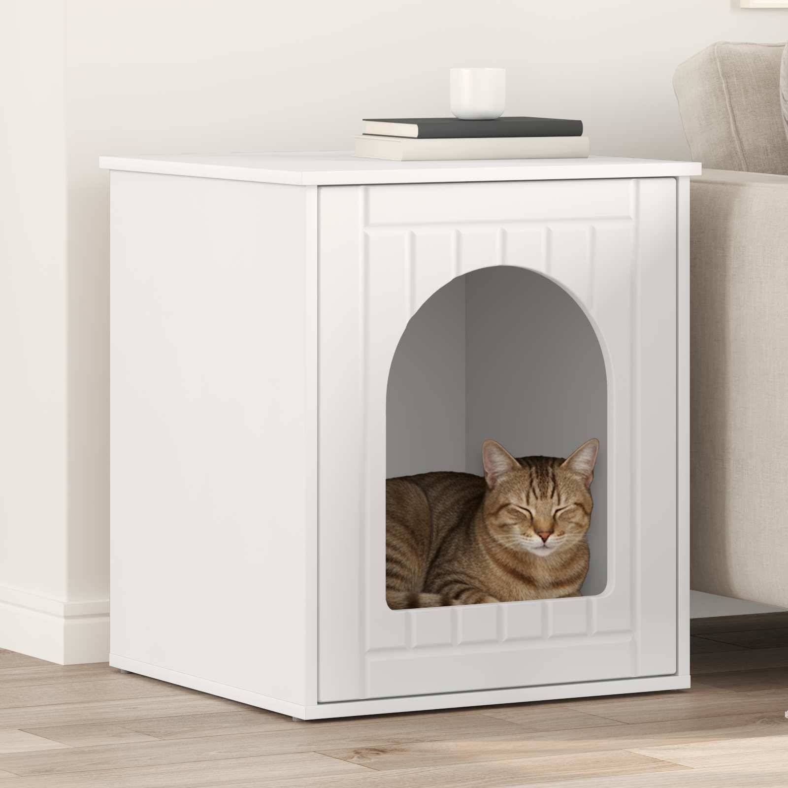 Maison pour chat bois d'ingénierie blanc 53 x 52 x 62 cm - PANGIVO - Image 1