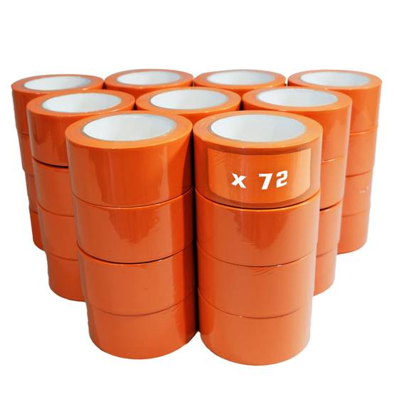 Lot de 72 Rubans adhésifs PVC orange bâtiment 50 mm x 33 m - Rouleau adhésif de chantier orange TECPLAST - Image 1