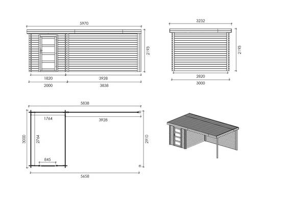 Altanka - Abri de jardin en bois - 6m2 - 5.84x3m - Traité - Ep. 28mm - Couleur: gris - DOM695 - Imagen 2