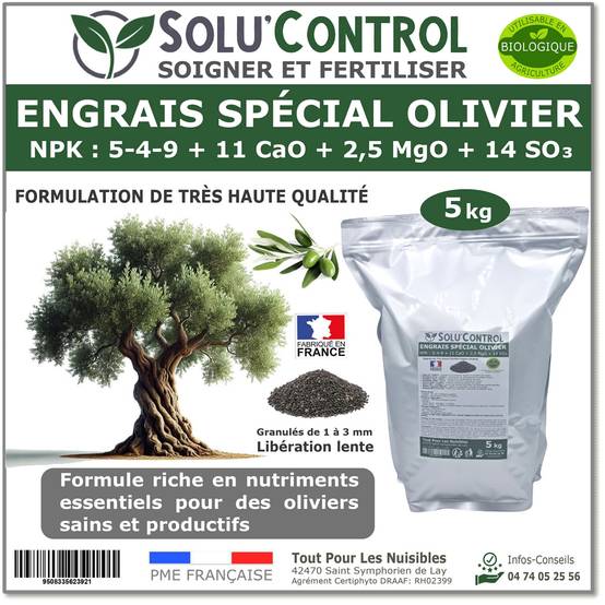 SOLU’CONTROL - ENGRAIS Spécial OLIVIER 5 kg - Formulation haute qualité Organo-Minerale - NPK 5-4-9 - Utilisable en Agriculture Biologique - Image 1