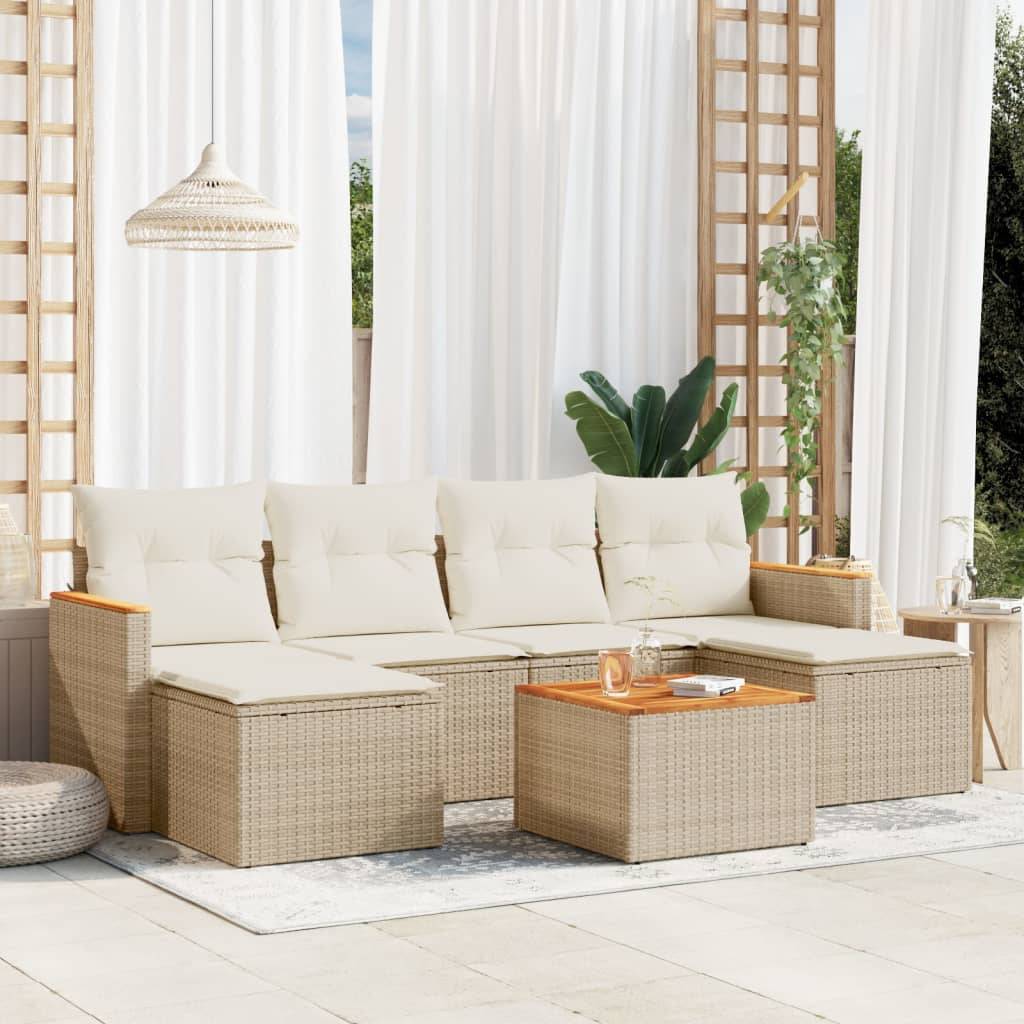 ComfortXL - Salon de Jardin 7p Beige avec Rangement, Table Basse Bois d'Acacia et Repose-pieds – ComfortXL Outdoor Living