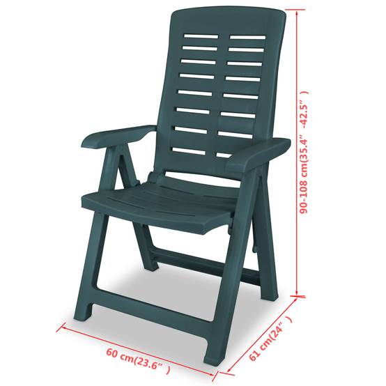 Lot de 2 Chaises inclinables de jardin | Chaise d'extérieur Plastique Vert - Image 8