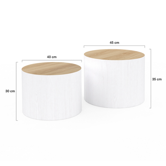 Lot de 2 tables basses cylindres gigognes GALIA bois et blanc - Image 4