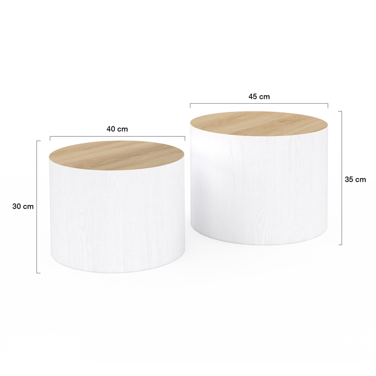 Lot de 2 tables basses cylindres gigognes GALIA bois et blanc - Image 4