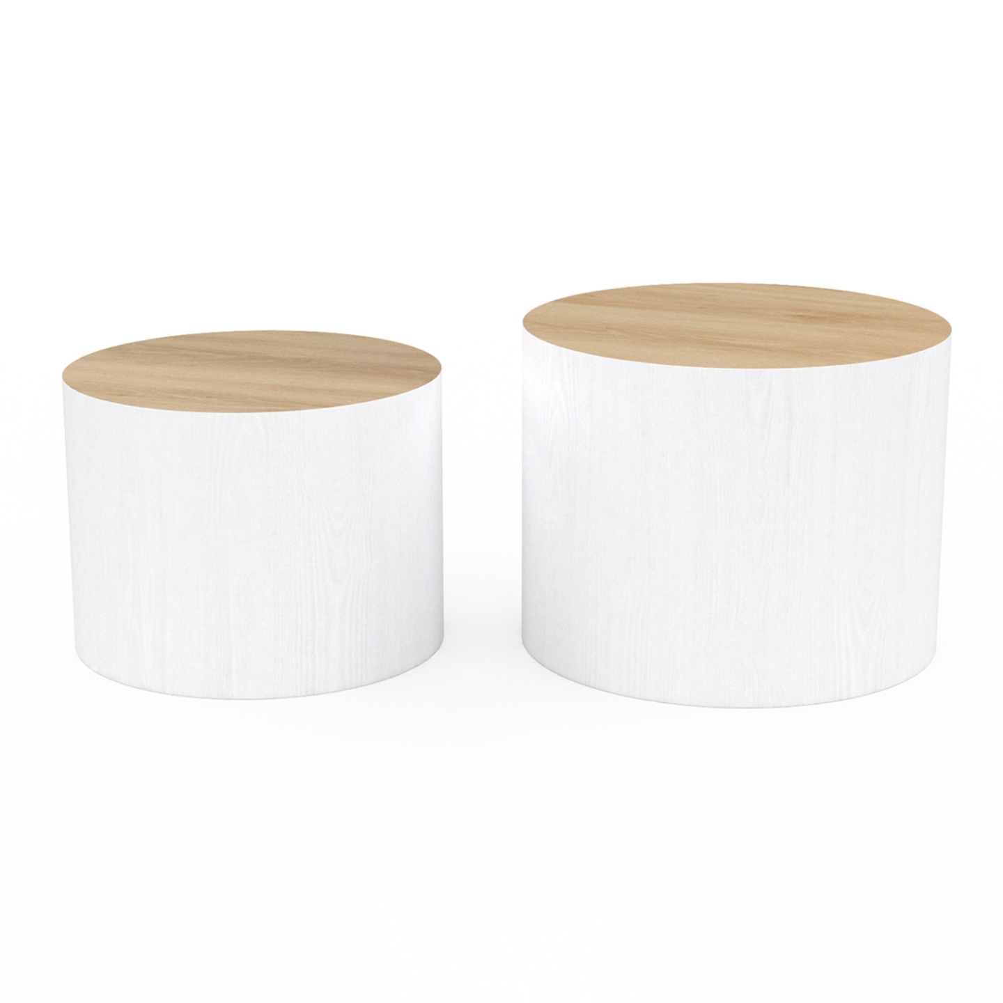 Lot de 2 tables basses cylindres gigognes GALIA bois et blanc - Image 3
