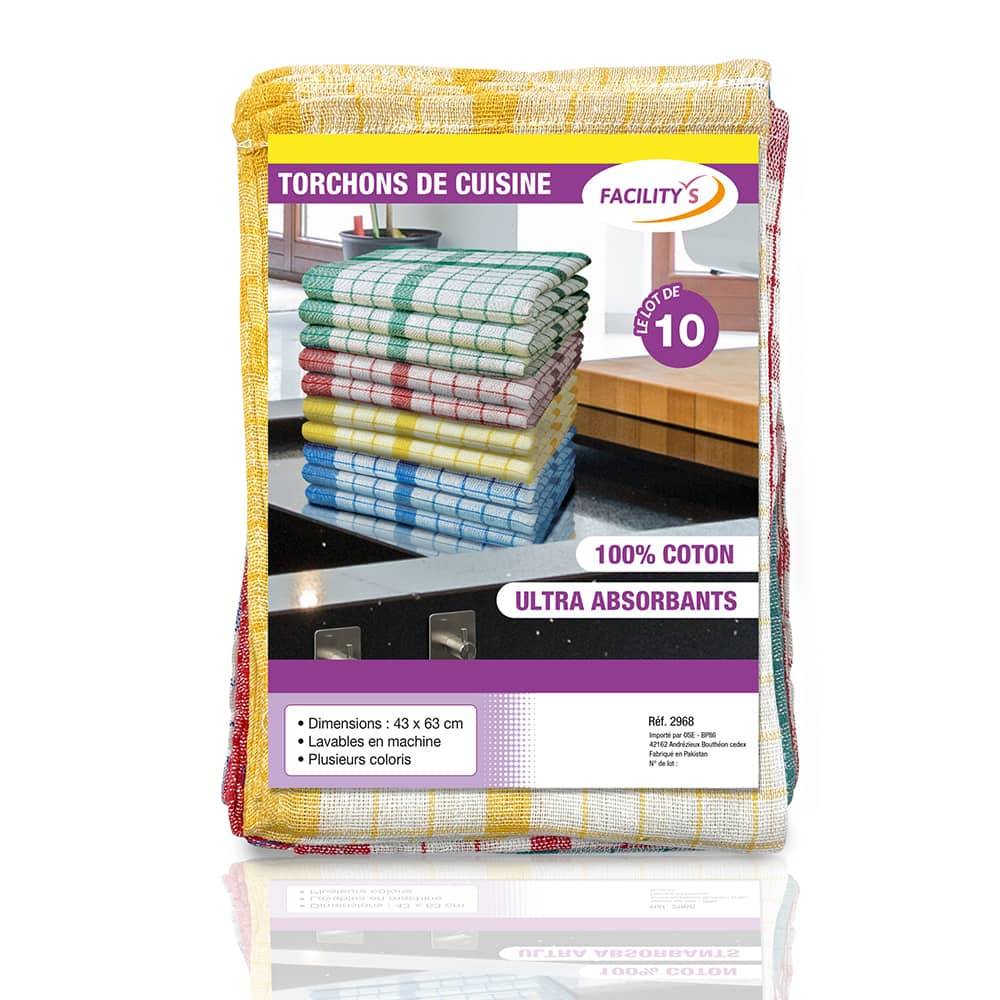 Facilitys - Lot de 10 torchons de cuisine 43 x 63 cm coton - FACILITYS - Imagen 2