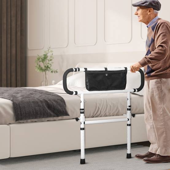 Vevor - VEVOR Barrière de lit pliable 180°, charge 204kg, poignée 4 niveaux, poche rangement, pour lit double/king. - Image 8