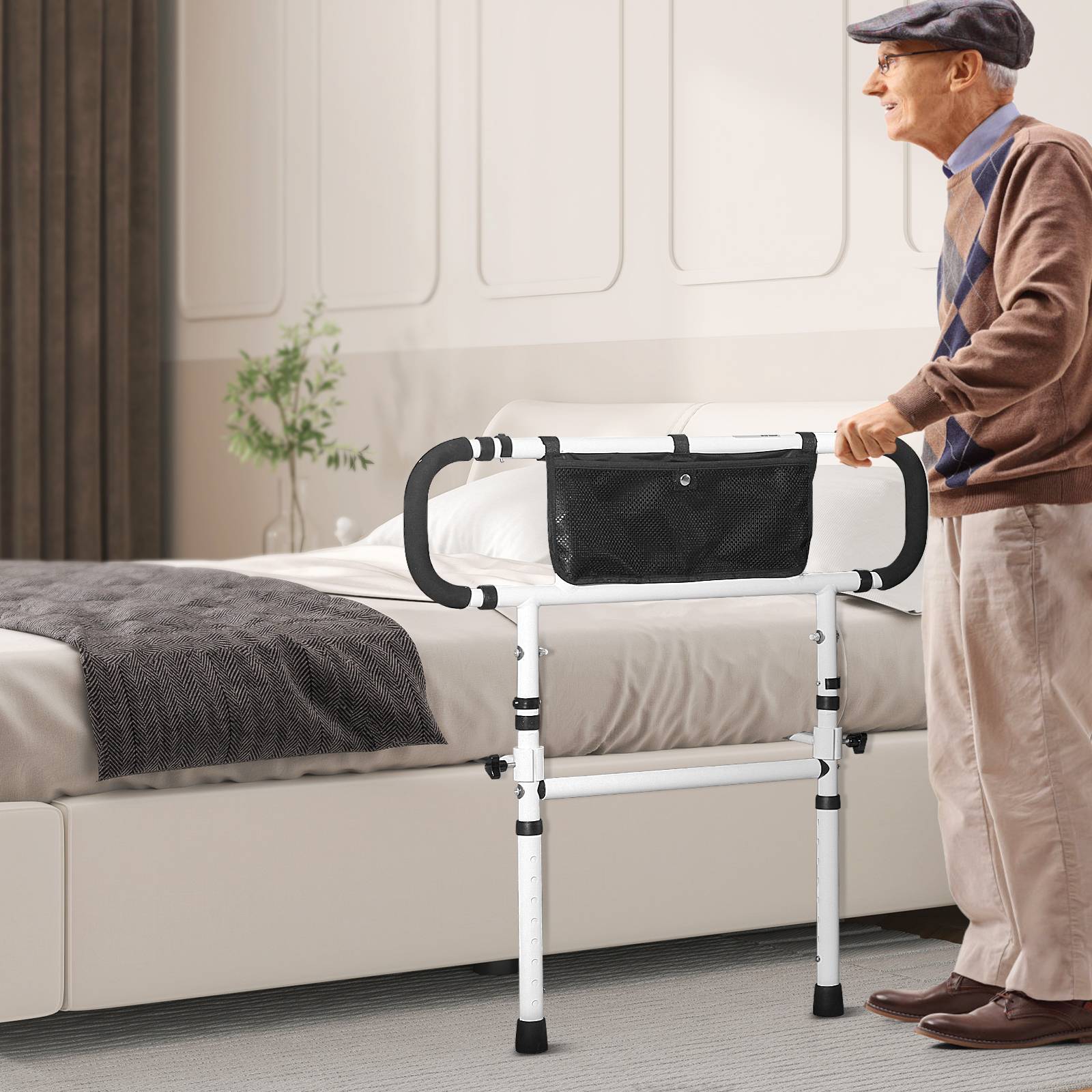 Vevor - VEVOR Barrière de lit pliable 180°, charge 204kg, poignée 4 niveaux, poche rangement, pour lit double/king. - Image 8