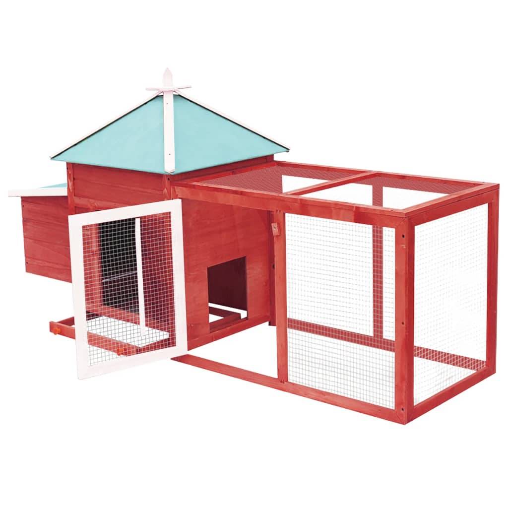 Helloshop26 - Poulailler avec nichoir 193 x 68 x 104cm bois de sapin massif rouge - Imagen 3