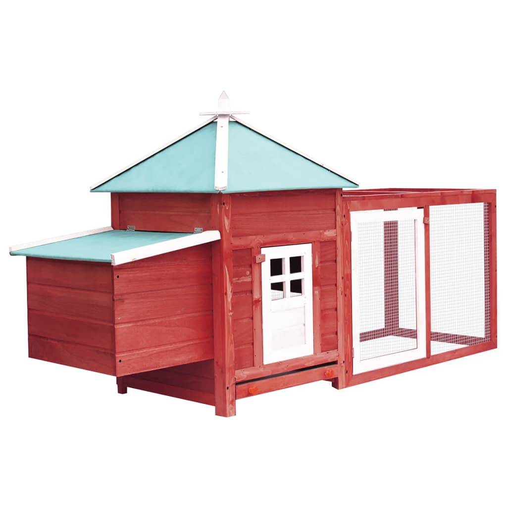 Helloshop26 - Poulailler avec nichoir 193 x 68 x 104cm bois de sapin massif rouge - Imagen 1