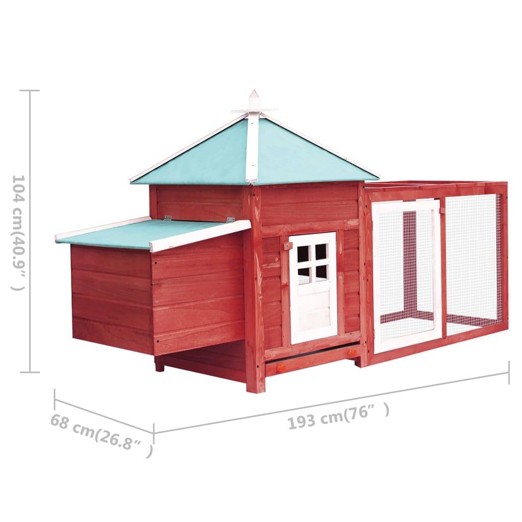 Helloshop26 - Poulailler avec nichoir 193 x 68 x 104cm bois de sapin massif rouge - Imagen 5