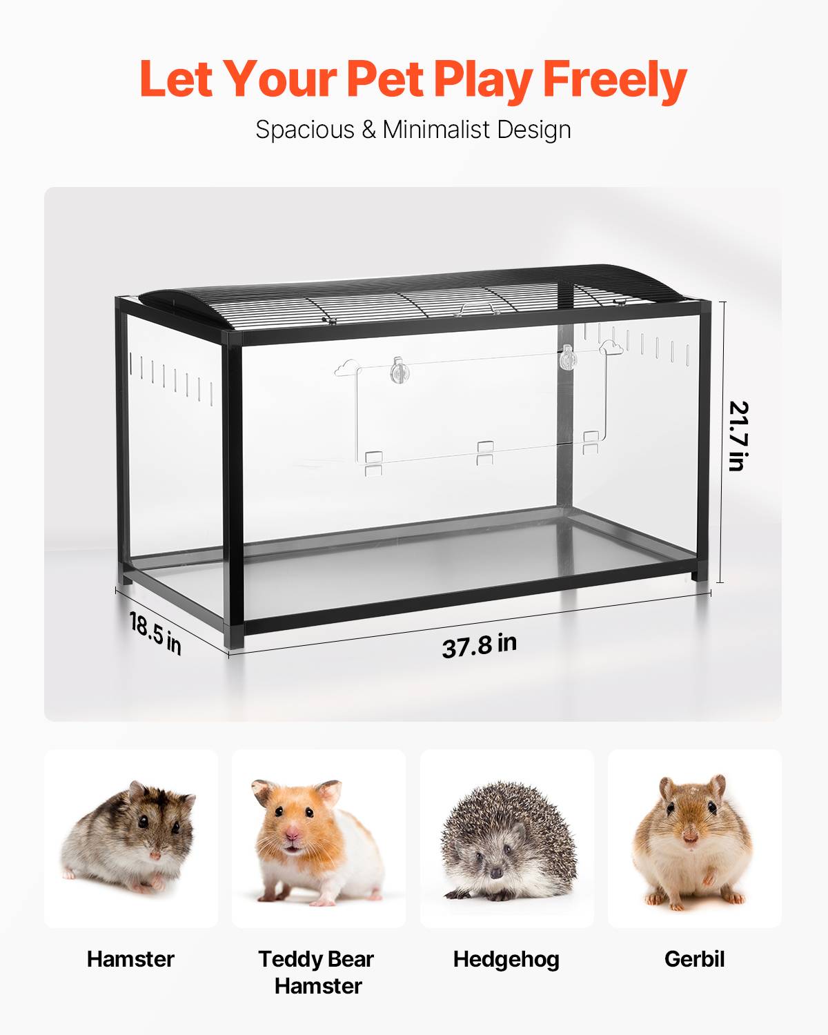 Vevor - VEVOR Cage hamster 96x47x55cm transparente 360°, porte, ventilée, pour souris, rats, cochons d'Inde. - Image 3