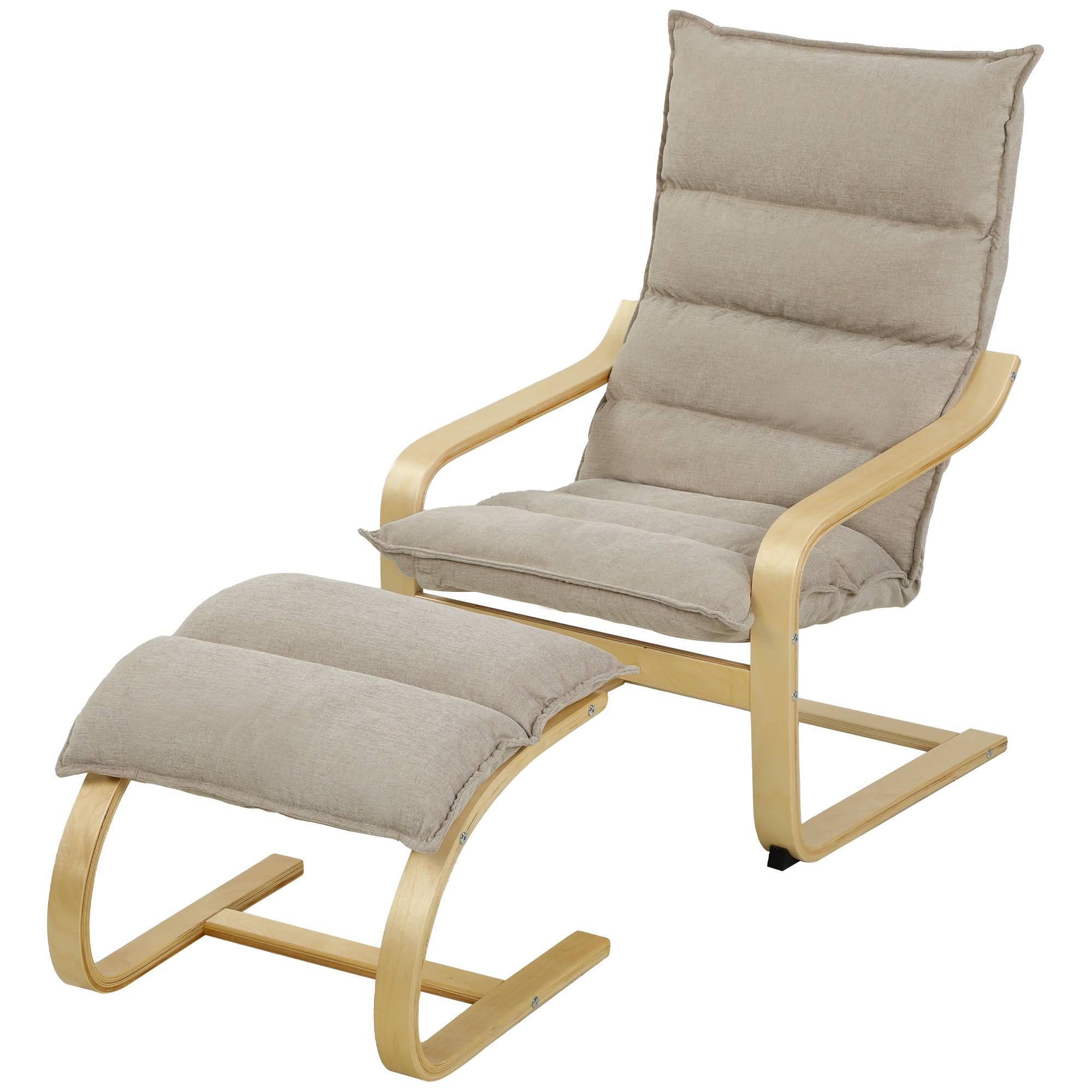 Sans Marque - Fauteuil de Salon avec Repose-Pied, Fauteuil d'Appoint en Lin, Assise Large, Dossier Haut, Bascule Douce, Beige - Image 2
