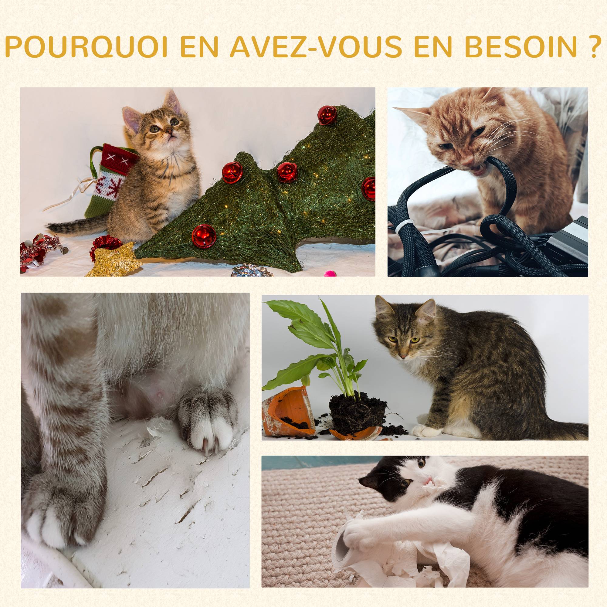 Pawhut - Arbre à chat 3 griffoirs grattoirs sisal naturel plateforme panier 2 boules suspendues peluche haute densité 220 g/m² gris - Imagen 6