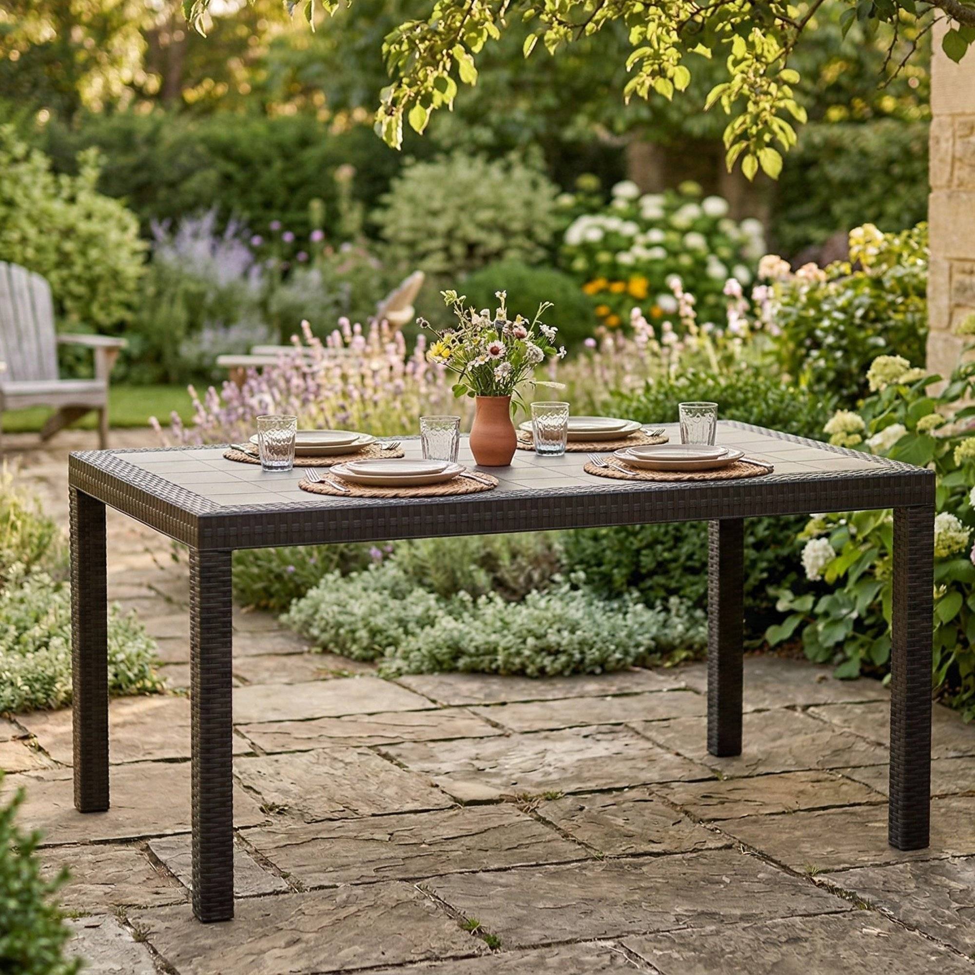 Dmora - Table d'extérieur Giove, Base pique-nique, Table de jardin, Table d'extérieur polyvalent, Made in Italy, 150x90 h74 cm, Anthracite - Imagen 2