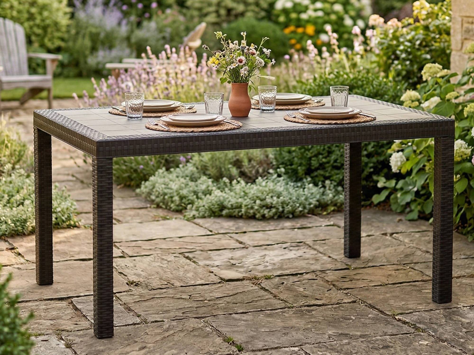 Dmora - Table d'extérieur Giove, Base pique-nique, Table de jardin, Table d'extérieur polyvalent, Made in Italy, 150x90 h74 cm, Anthracite - Imagen 6