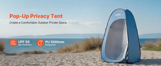 Vevor - VEVOR Tente de douche pop-up portable, abri d’intimité extérieur pour camping, plage, pêche, polyester 190T, sac de douche et accessoires - Image 9