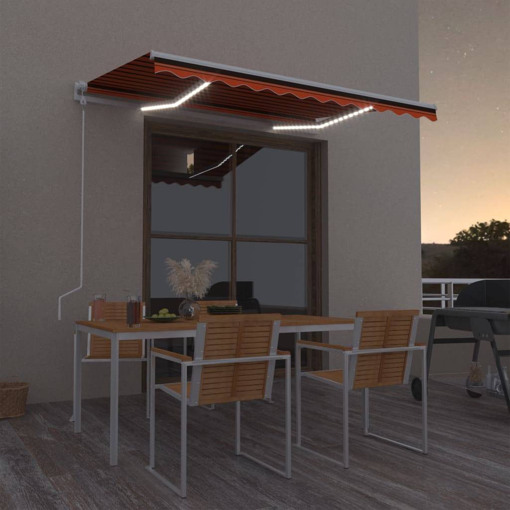 Store banne motorisé aluminium terrasse capteur vent LED 350x250cm orange marron - ComfortXL Outdoor Living - Image 1