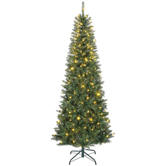 Sapin de Noël artificiel 210 cm, arbre de Noël fin avec 350 lumières, 1273 pointes, support en métal pliable, vert - Image 1