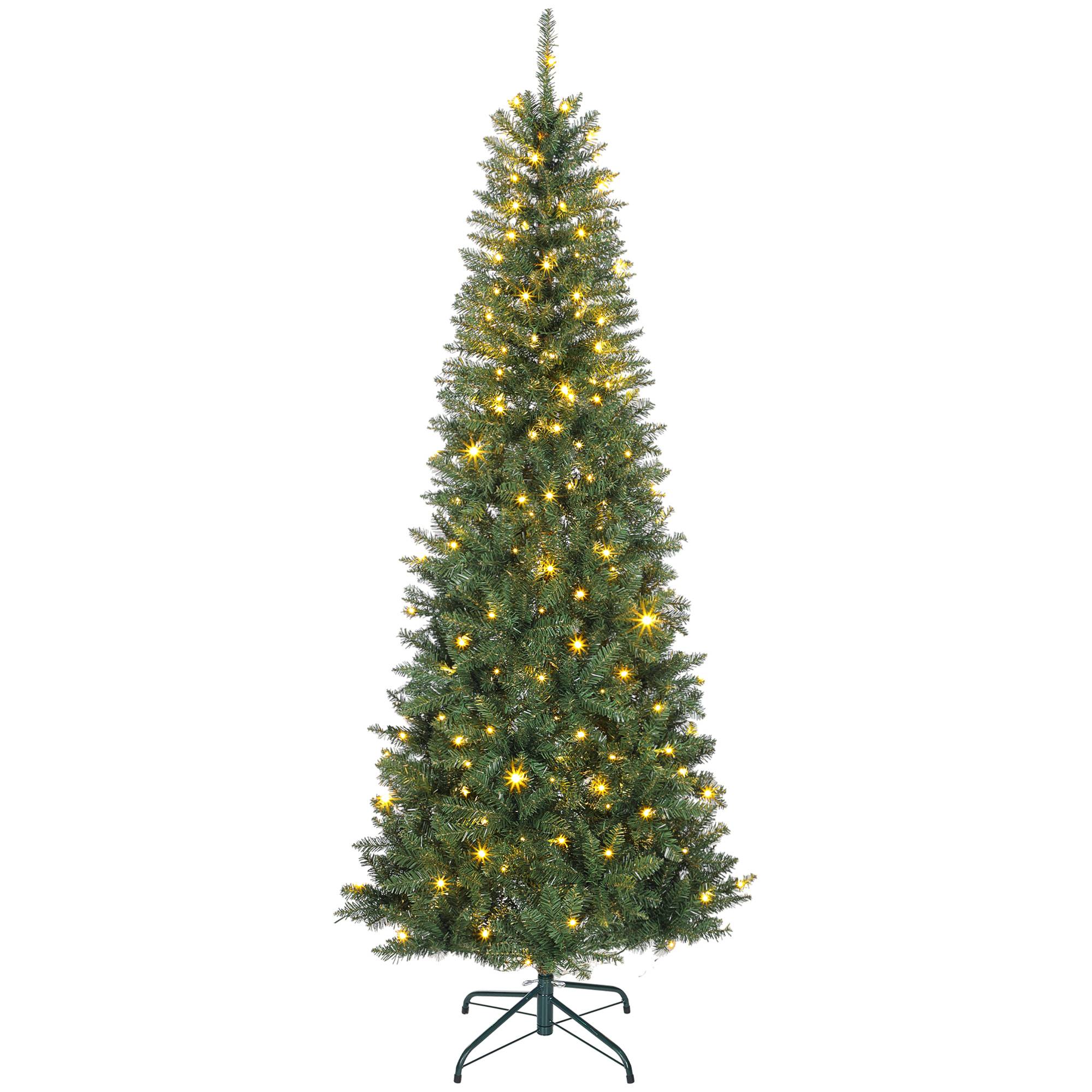 Sapin de Noël artificiel 210 cm, arbre de Noël fin avec 350 lumières, 1273 pointes, support en métal pliable, vert - Image 1