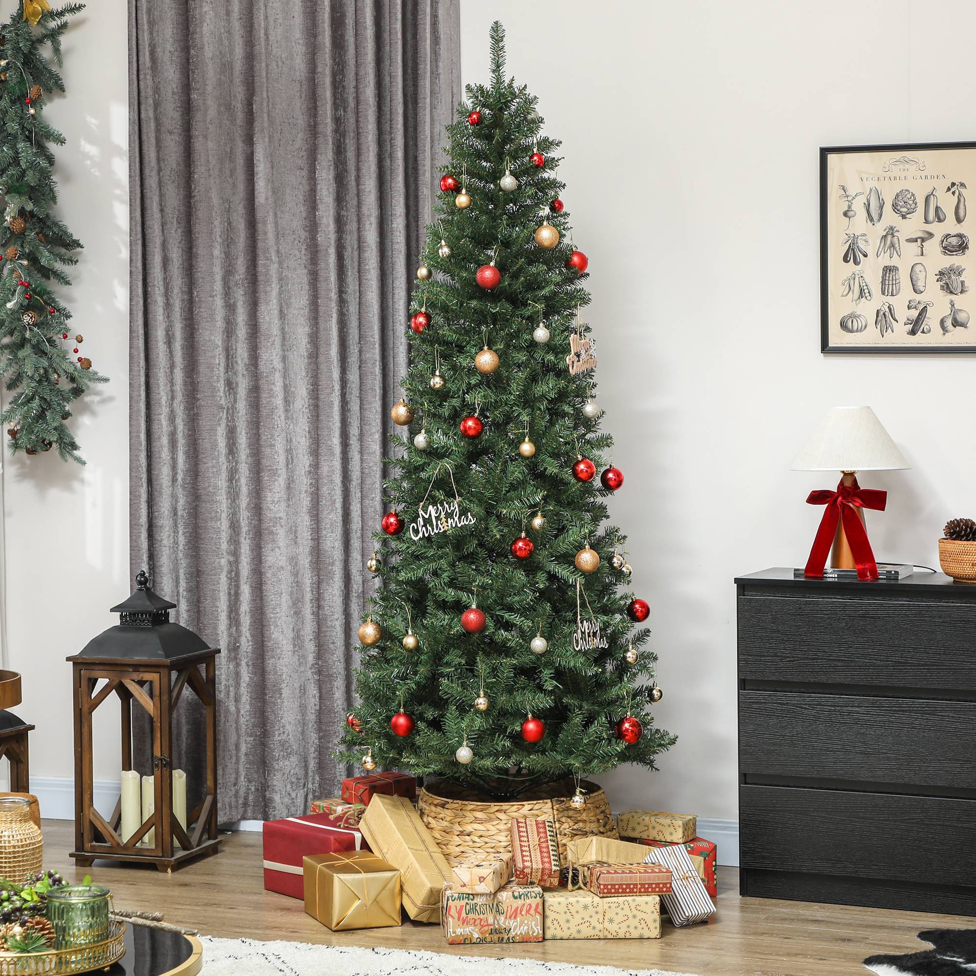 Sapin de Noël artificiel 210 cm, arbre de Noël fin avec 350 lumières, 1273 pointes, support en métal pliable, vert - Image 9