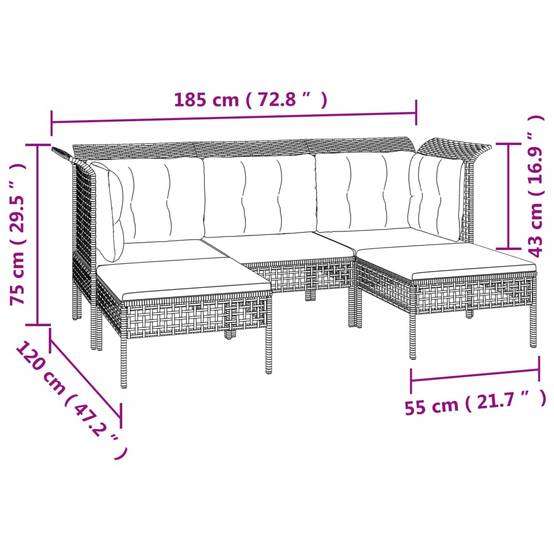 Helloshop26 - Salon de jardin meuble d'extérieur ensemble de mobilier 9 pièces avec coussins gris résine tressée - Imagen 5