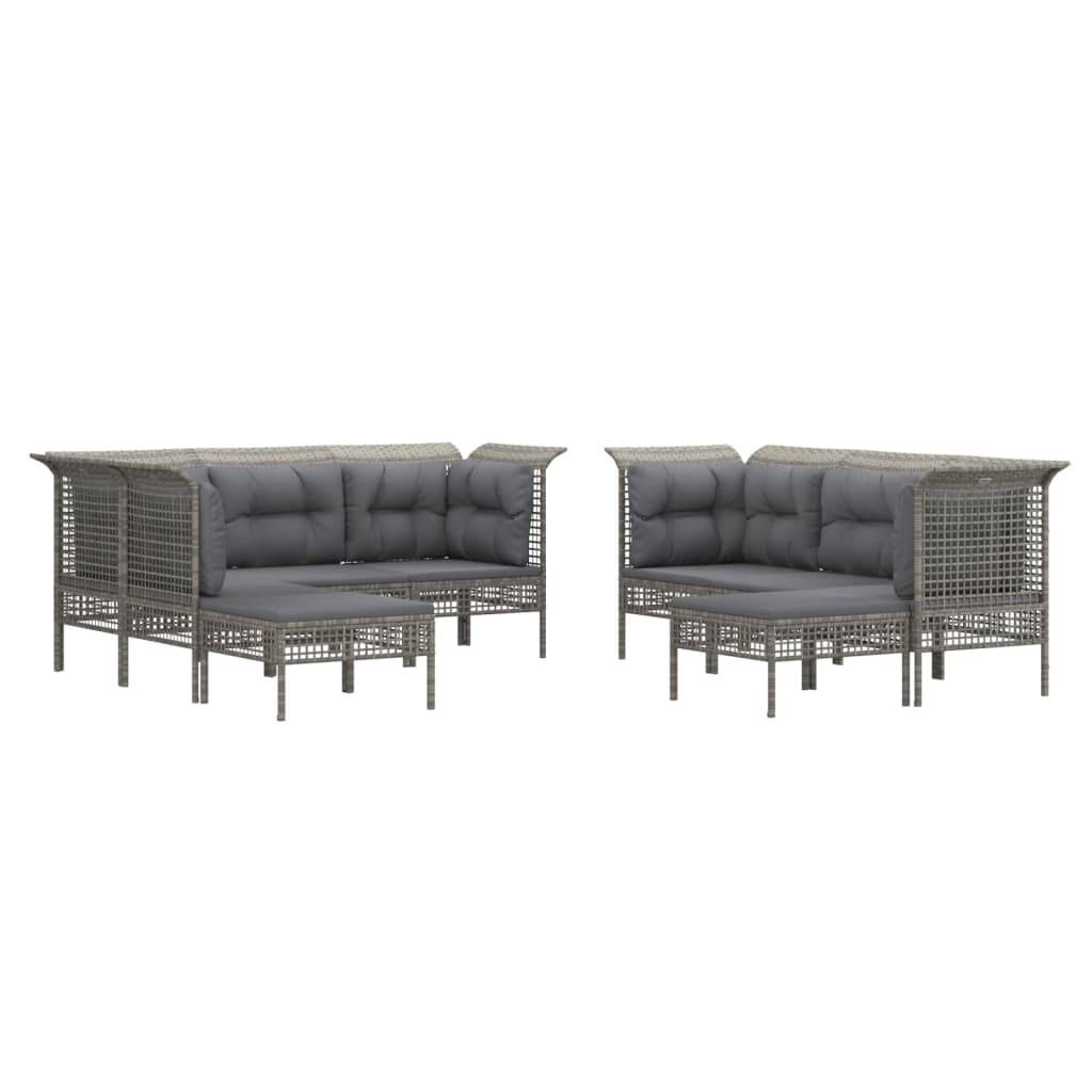 Helloshop26 - Salon de jardin meuble d'extérieur ensemble de mobilier 9 pièces avec coussins gris résine tressée - Imagen 1