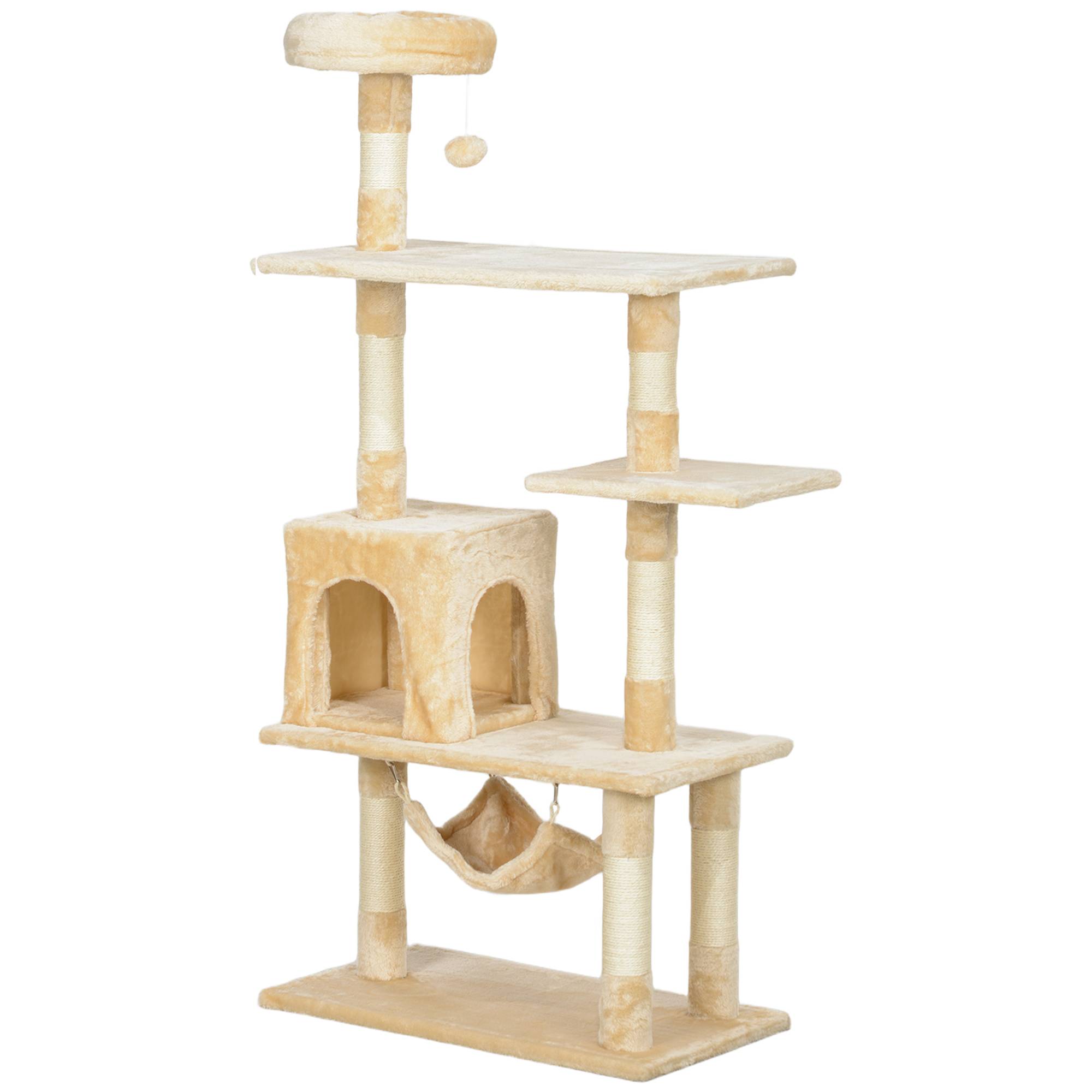 Arbre à Chat 152 cm avec Niche Hamac et Plateformes Griffoir en Sisal Multi-Niveaux Beige - ComfortXL Outdoor Living - Image 2