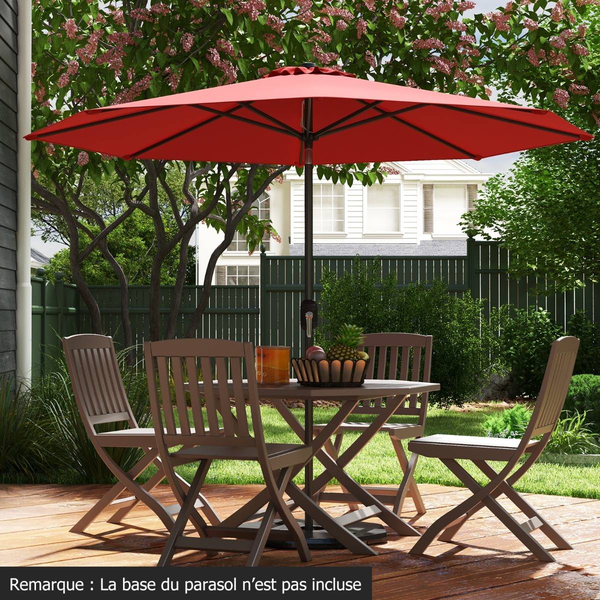 Parasol Inclinable Dia.270cm Manivelle en Acier Toile en Polyester 6 Nervures pour Patio Jardin - Image 2