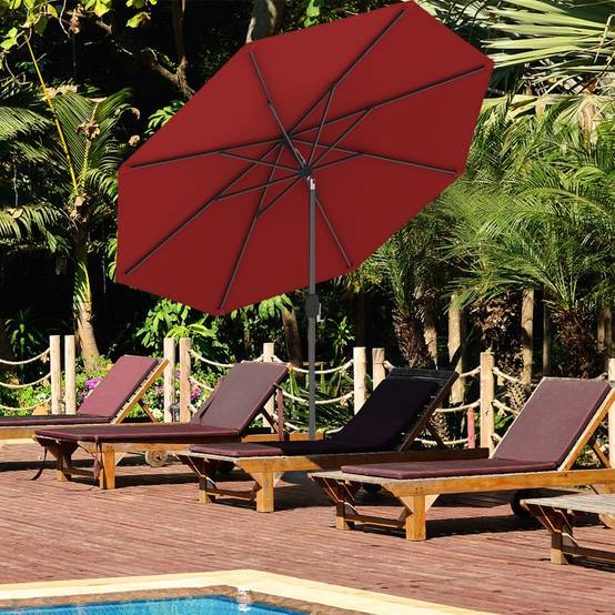 Parasol Inclinable Dia.270cm Manivelle en Acier Toile en Polyester 6 Nervures pour Patio Jardin - Image 3
